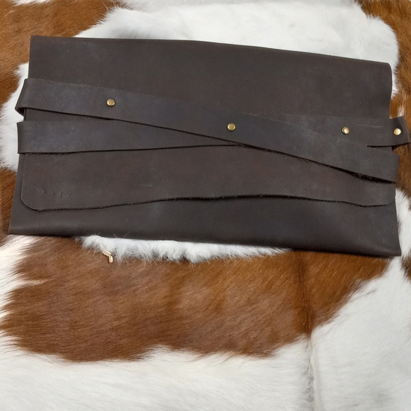 J.Monique Handbags - Elegant Brown Leather Clutch Handmade By J.Monique